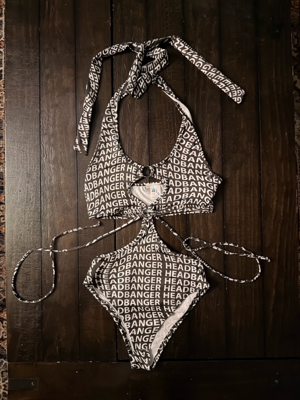 iHeartRaves “Headbanger” Cutout One-Piece Bodysuit / Swimsuit Black White